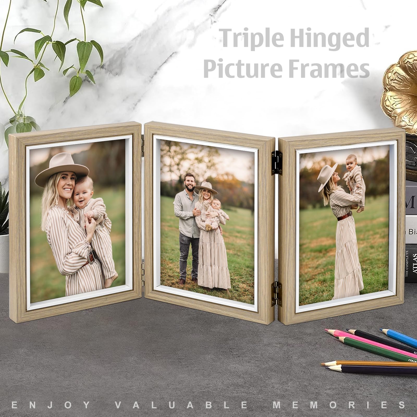 Amazon.com - HOMEPIC 5x7 Triple Picture Frames Hinged 3 Photos